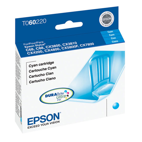 Epson T060220 (Epson 60) OEM Cyan Inkjet Cartridge