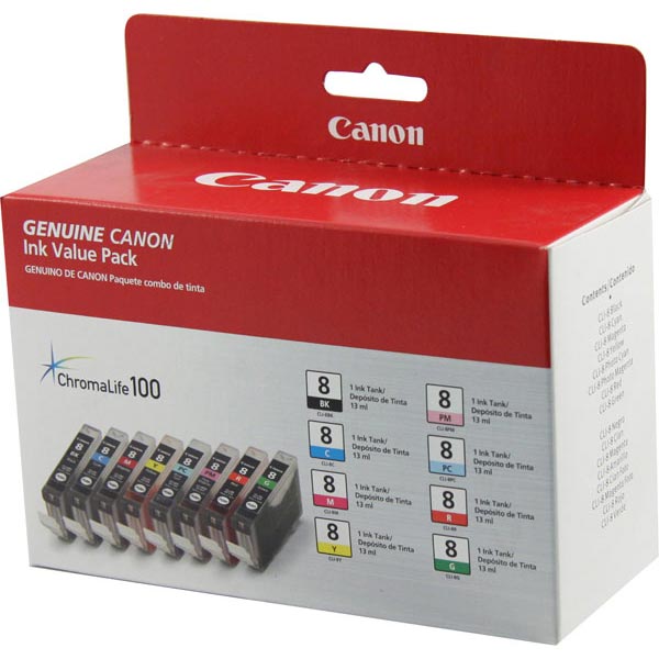 Canon 0620B015 (CLI-8) OEM Color Inkjet Cartridge (8 pk)